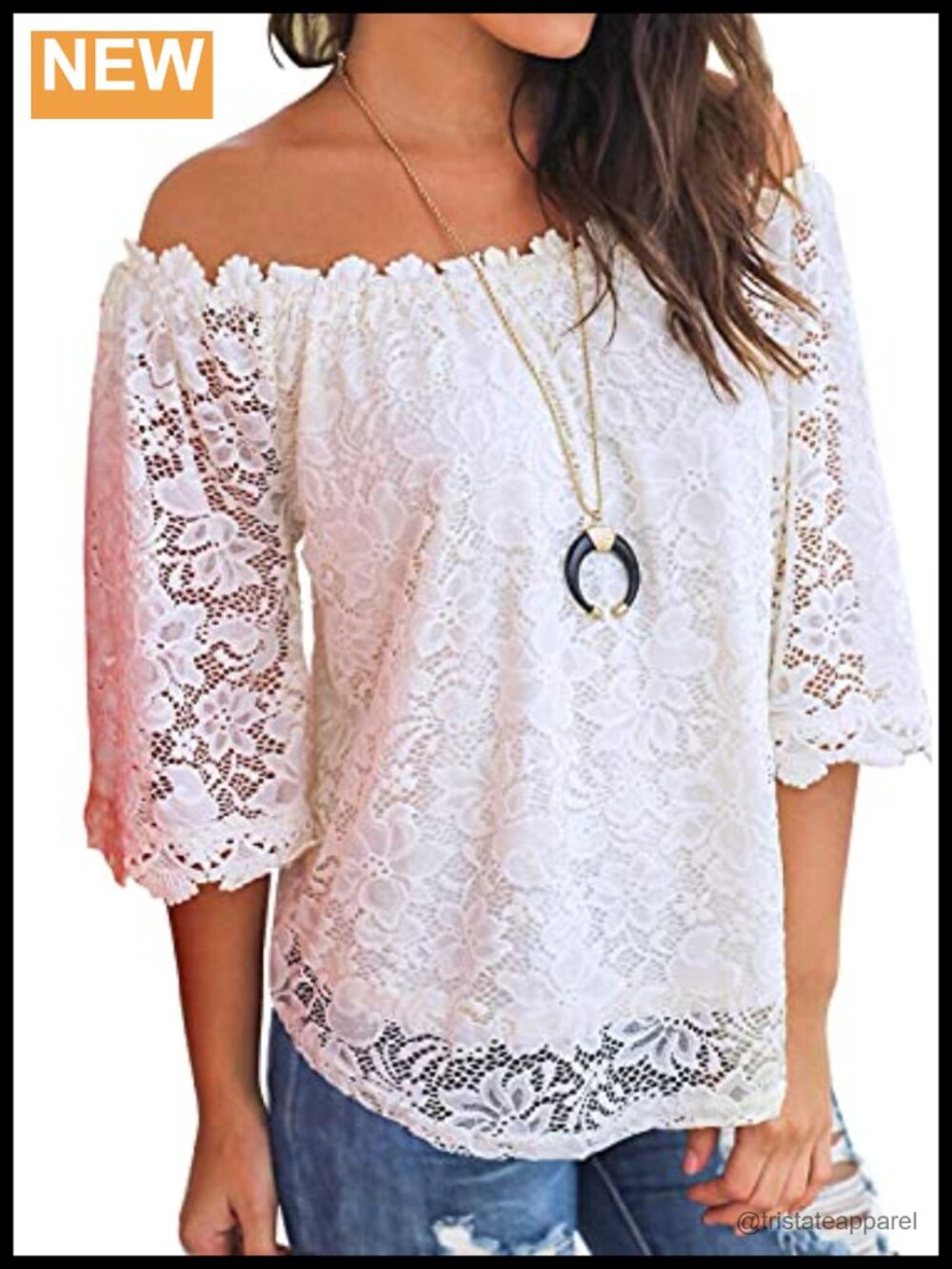 Lace Off Shoulder Blouse Casual Loose Fit 3/4 Sleeve